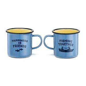 Happiness is Friends Fishing Together Blue Enamelware Mugs Set of 2 Nautical